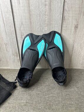 FYJS Adjustable Straps Swim Fins Black Teal Adult M 7-8 Swimming Snorkeling